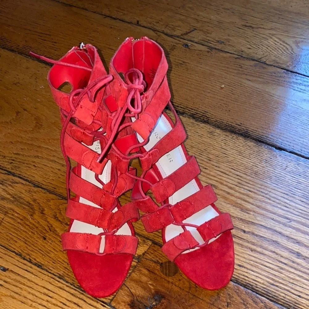 Marc Fisher Red Suede Block Heel Sandals